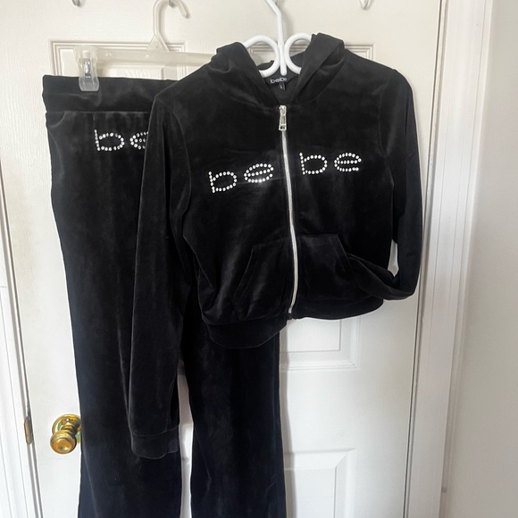 bebe Pants - Classic Bebe Black Velour Tracksuit with Rhinestones